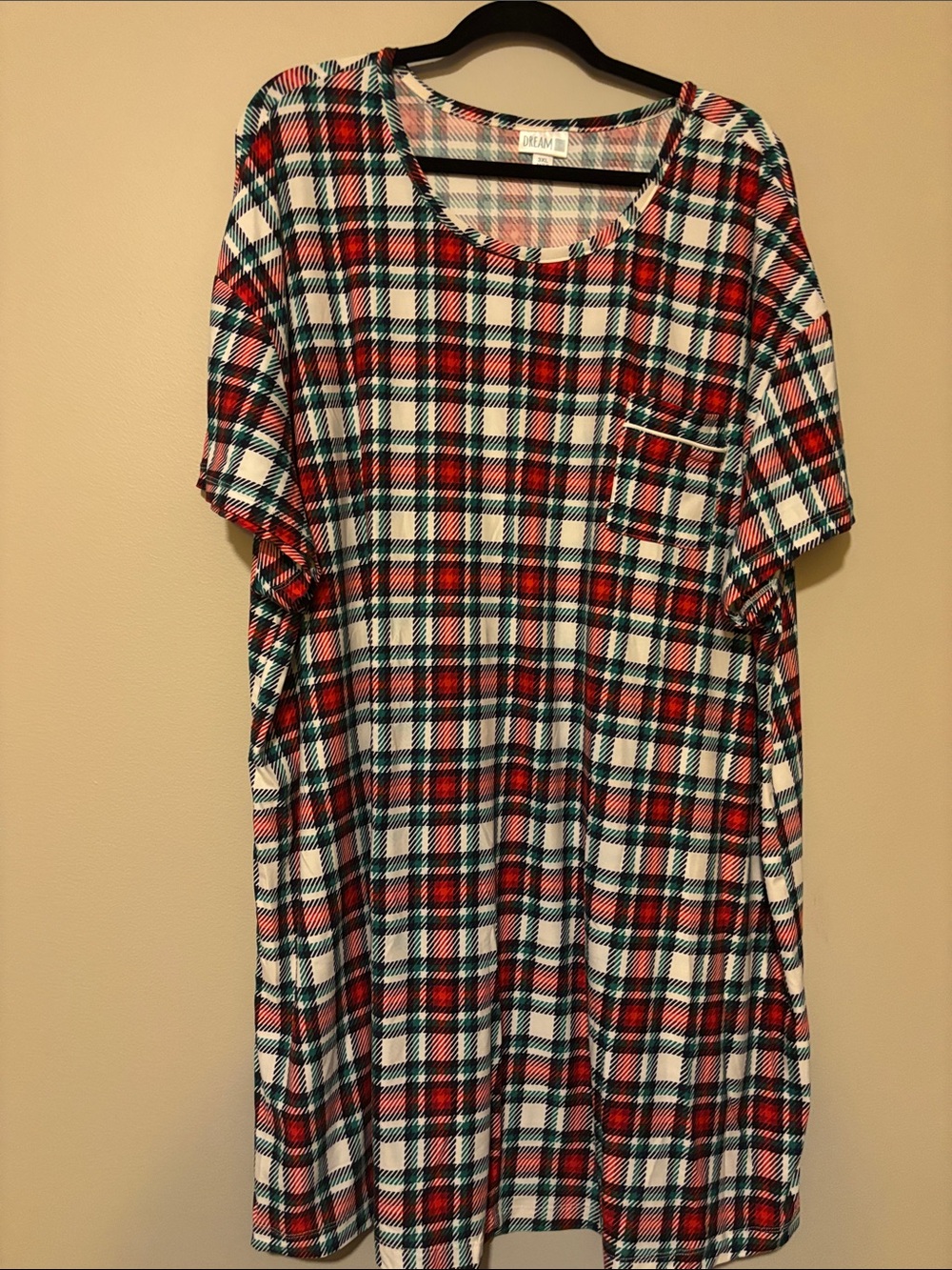 LuLaRoe Red White and Green Plaid Nightshirt NWOT